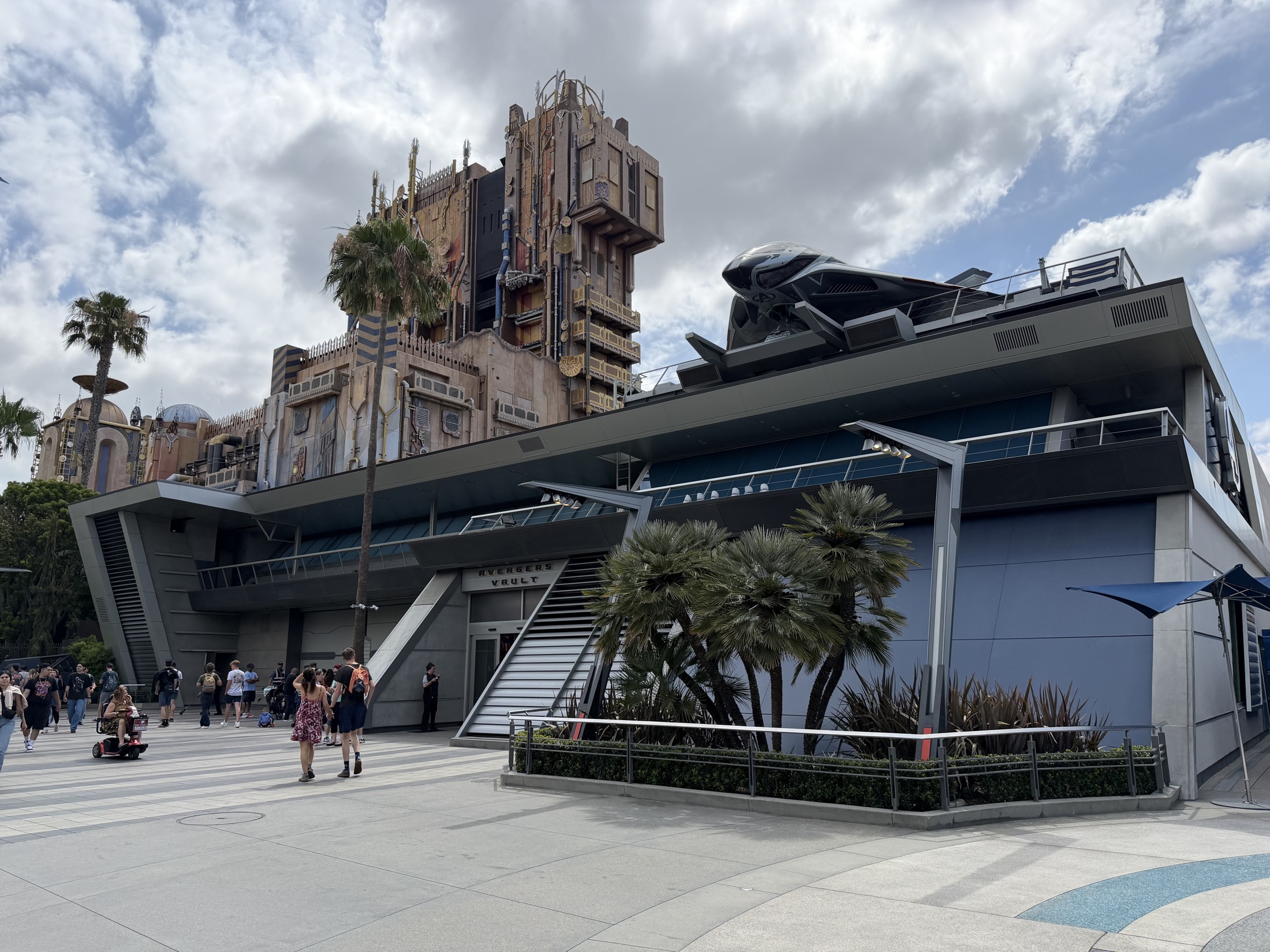 Avengers Campus with Guardians of the Galaxy Mission Breakout in the background